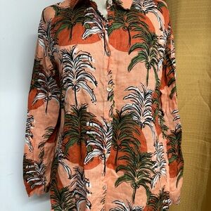 Nicole Miller Orange and Green Linen Shirt 100%